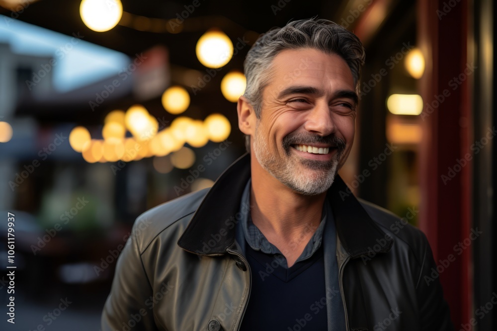 Portrait of a handsome mature man smiling in the city street. Portrait of a handsome mature man smiling in the city street.