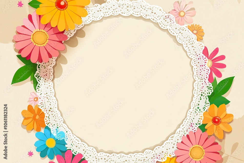 Fototapeta premium frame with flowers and butterflies