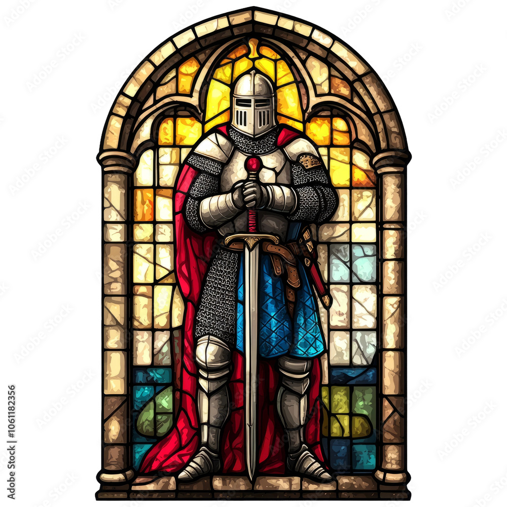 Obraz premium Stained Glass Knight Shield in Colorful Window Design