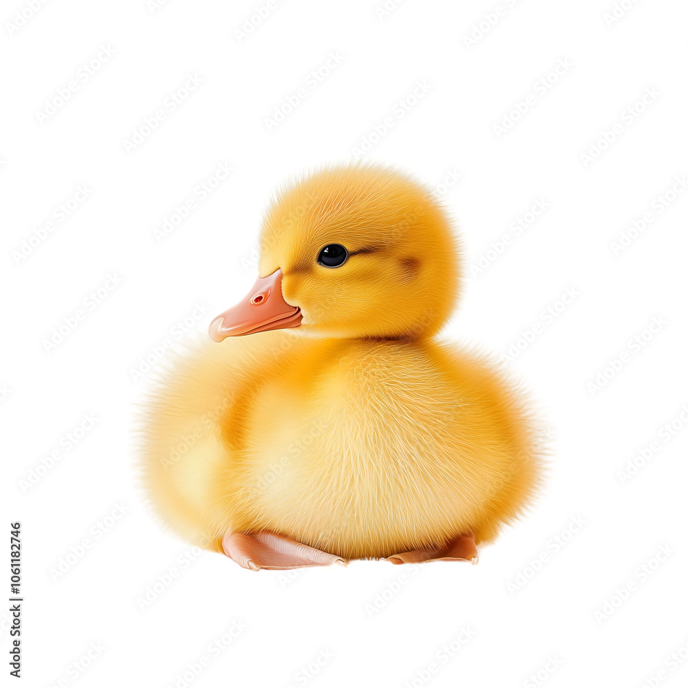 Fototapeta premium fluffy yellow duckling, cute baby bird isolated on transparent background Generative Ai.