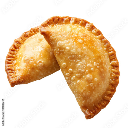 Two crispy fried empanadas isolated on transparent background Generative Ai. photo