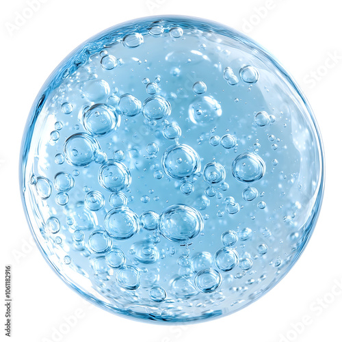 Blue serum oil sample swatch round shape with bubbles isolated on transparent background Generative Ai.