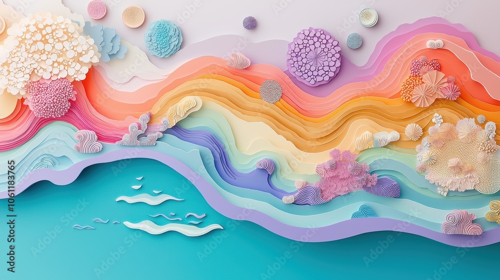 A colorful topographic map of an island, showcasing its diverse terrain, including mountains, valleys, coastal plains, cliffs, beaches, and underwater depths. A colorful topographic map of an island, showcasing its diverse terrain, including mountains, valleys, coastal plains, cliffs, beaches, and underwater depths.