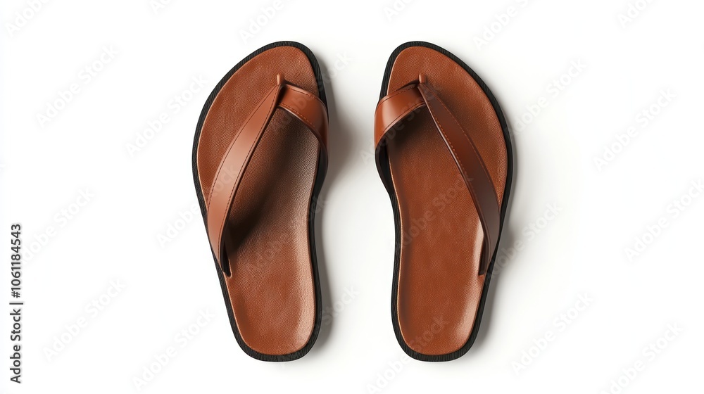 A pair of brown flip-flops designed for casual wear and comfort. A pair of brown flip-flops designed for casual wear and comfort.