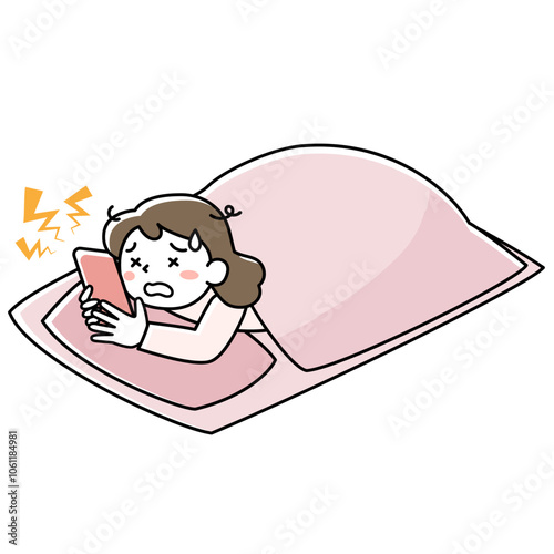 スマホのアラームで目覚める眠そうな女性