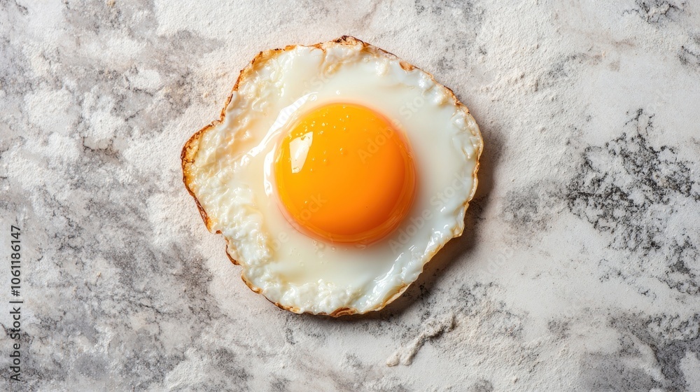 A Single Fried Egg with a Golden Yolk on a Light Gray Surface A Single Fried Egg with a Golden Yolk on a Light Gray Surface