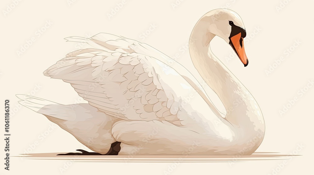Fototapeta premium A Single White Swan With Its Wings Folded and Its Head Turned