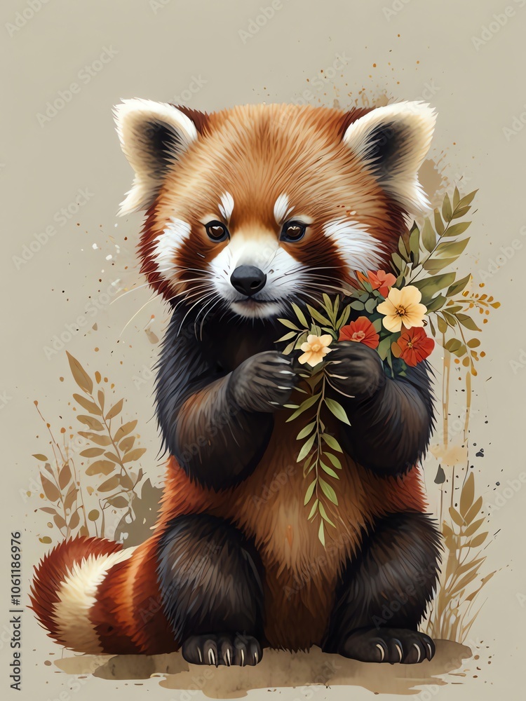 Red Panda with Flowers Red Panda with Flowers