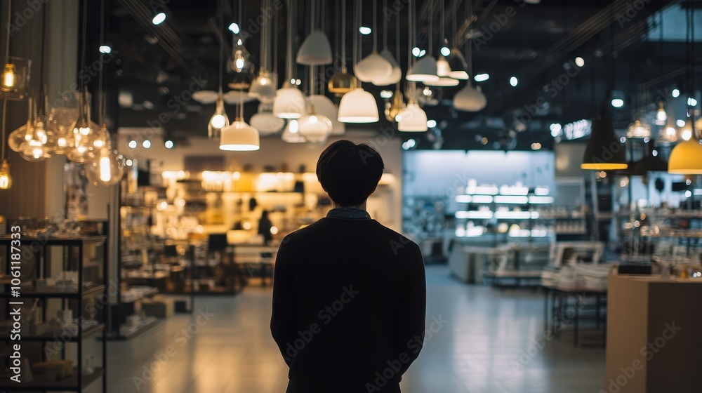 Silhouette of a Person in a Dimly Lit Retail Store Silhouette of a Person in a Dimly Lit Retail Store