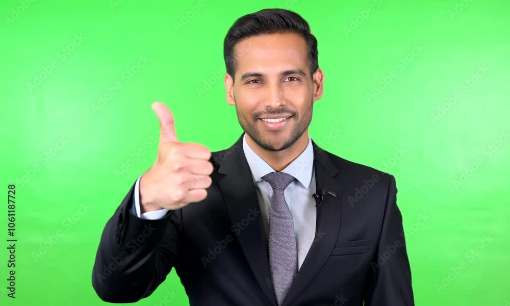businessman giving a thumbs-up gesture isolate on green screen background businessman giving a thumbs-up gesture isolate on green screen background
