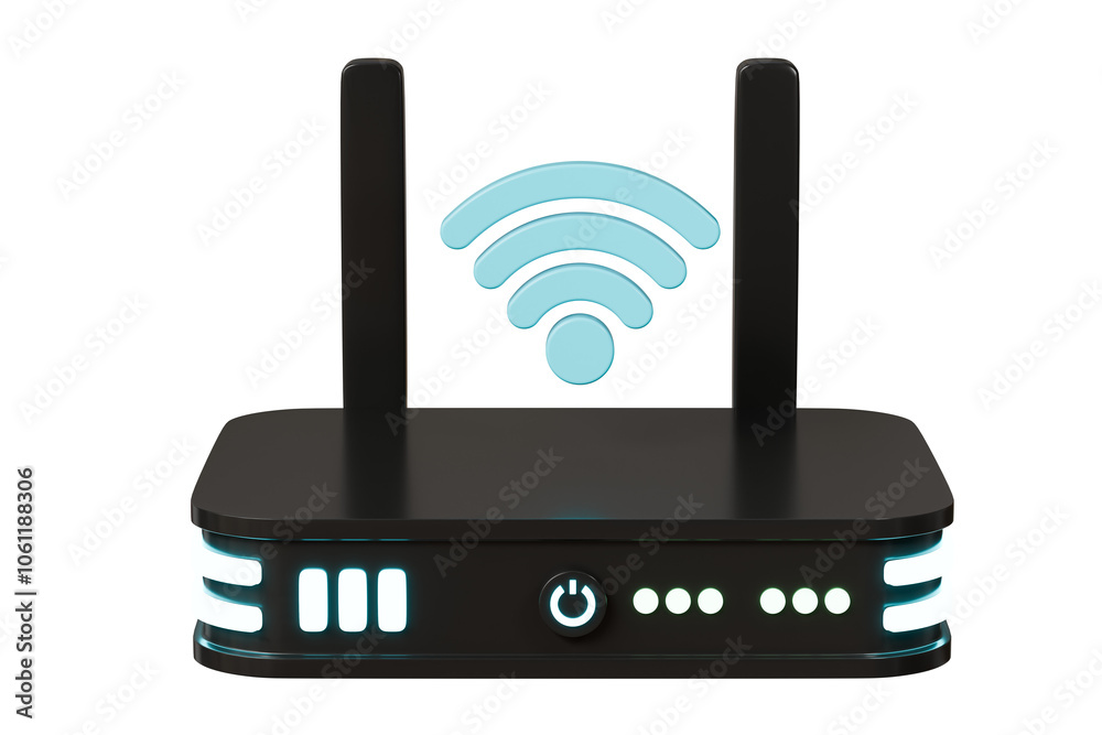 3D Realistic Wireless Internet Router with antennas icon. Minimal Cartoon digital wireless modem hotspot on isolated white background Wi-Fi hotspot zone. Wireless Modem for 4G or 5G concept. 3D Render 3D Realistic Wireless Internet Router with antennas icon. Minimal Cartoon digital wireless modem hotspot on isolated white background Wi-Fi hotspot zone. Wireless Modem for 4G or 5G concept. 3D Render