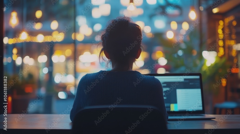 Nighttime City Skyline Reflected in Laptop Screen Nighttime City Skyline Reflected in Laptop Screen