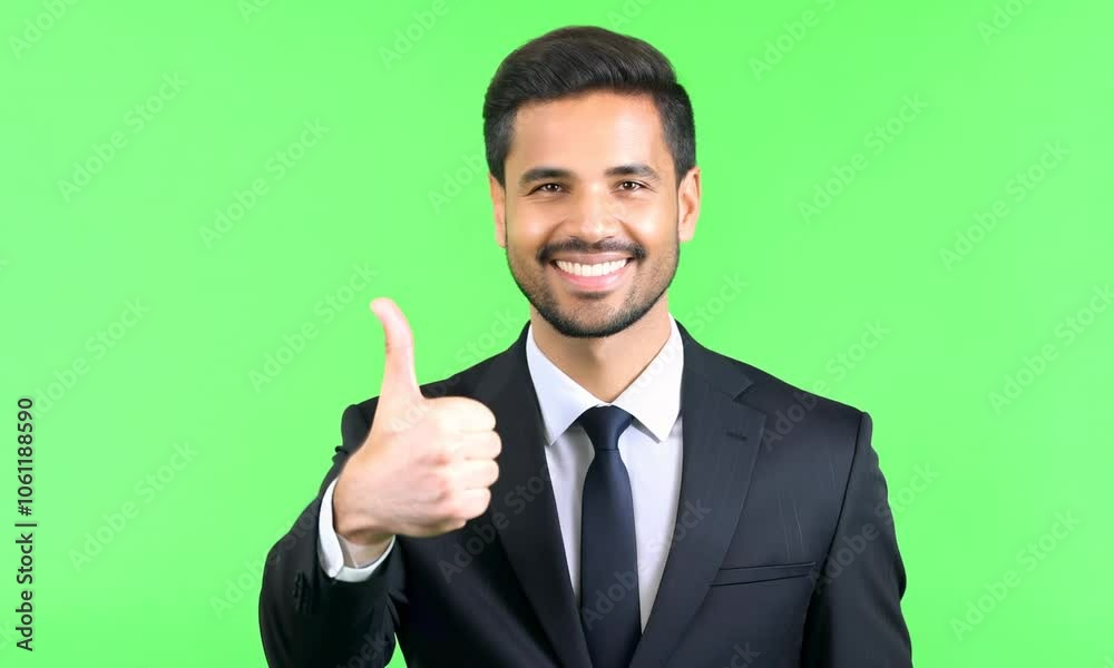 businessman giving a thumbs-up gesture isolate on green screen background businessman giving a thumbs-up gesture isolate on green screen background