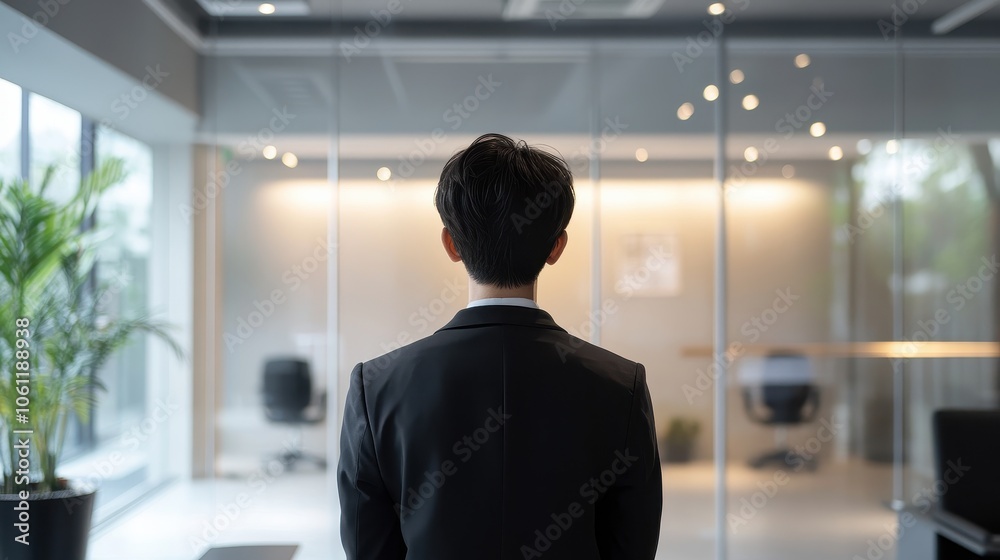 Businessman Standing in Modern Office with Bright Window Businessman Standing in Modern Office with Bright Window