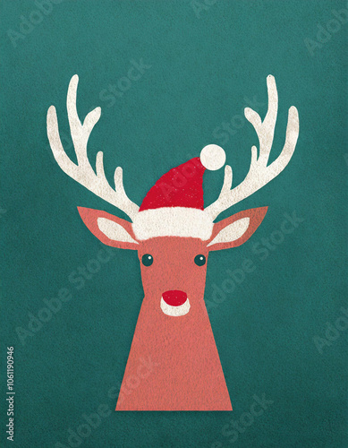 Festive Cartoon Reindeer with Santa Hat