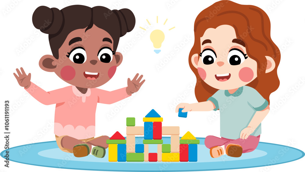 Kid Helping a Friend Build Something With Blocks Kid Helping a Friend Build Something With Blocks
