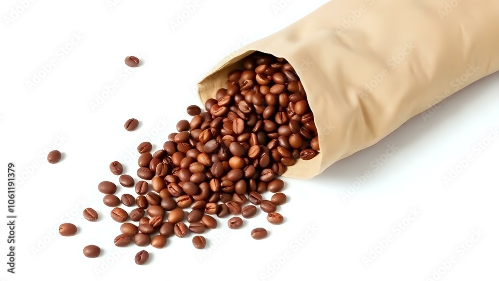 Obraz premium Coffee Beans Bag on White Background