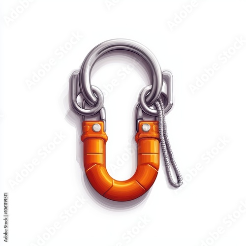 Durable safety carabiner with orange grip, perfect for outdoor activities and securing gear. photo