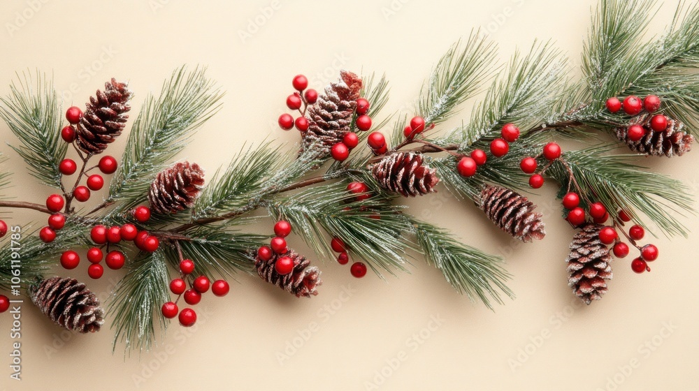 Pine Branch Garland with Pine Cones and Red Berries Pine Branch Garland with Pine Cones and Red Berries