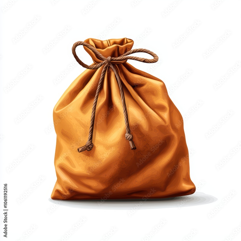 Orange drawstring bag isolated on a white background, perfect for storing items or as a stylish accessory. Orange drawstring bag isolated on a white background, perfect for storing items or as a stylish accessory.