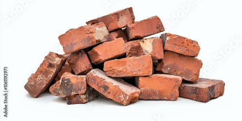 Pile of red bricks on a white background.