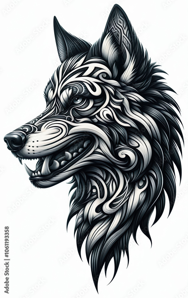 Fototapeta premium TRIBAL TATOO トライバル タトゥ 狼 wolf