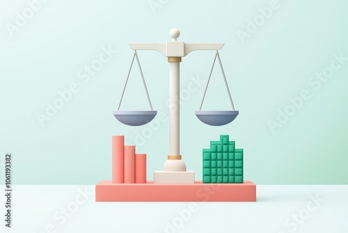 Symbolic representation of balance with scales and graphs, illustrating business analytics and decision-making. photo