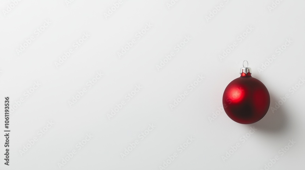 Elegant Minimalistic Christmas Red Ornament on Soft White Background with Copy Space for Text Elegant Minimalistic Christmas Red Ornament on Soft White Background with Copy Space for Text