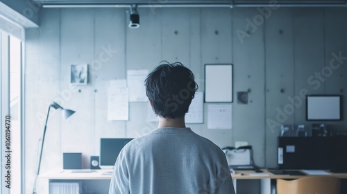 Young Man Facing Away in Office Space