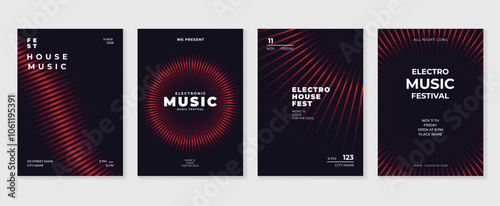 Music poster design background vector set. Electro Sound Cover template with vibrant abstract gradient geometric shape and line wave. Ideal design for social media, flyer, party, music festival, club.