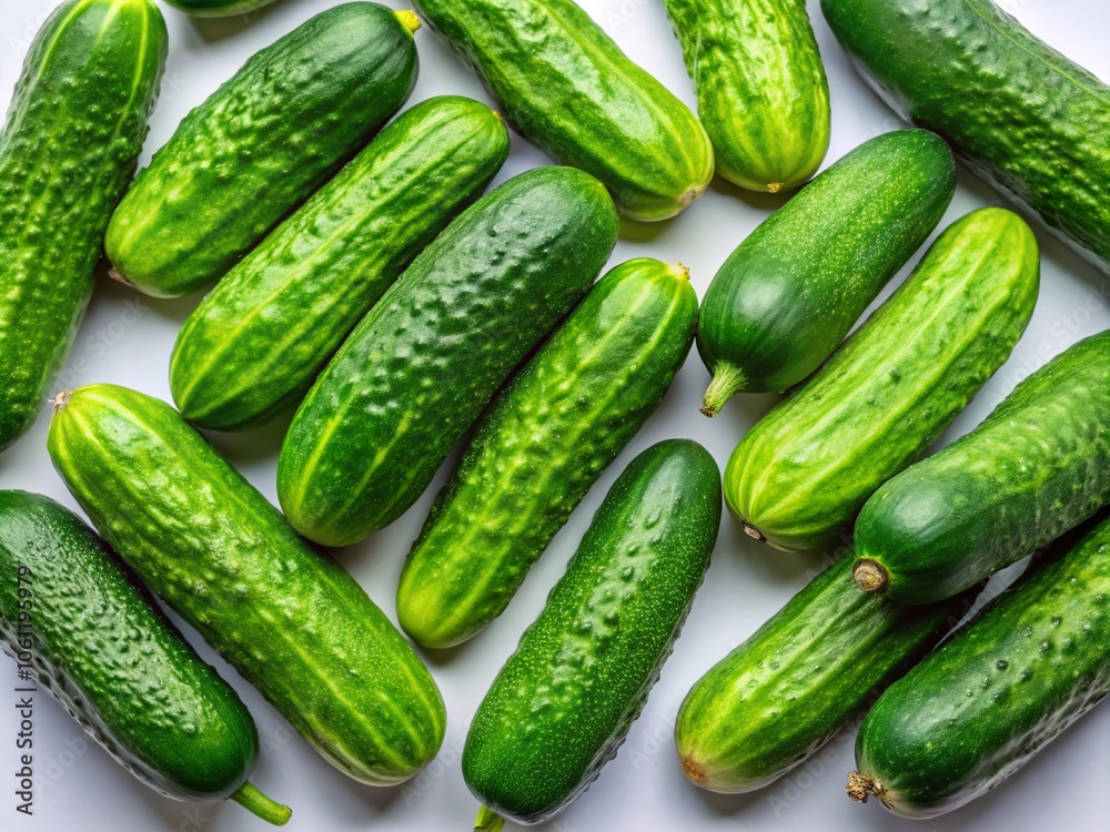 Fresh Ripe Cucumbers on White Background - High-Quality Drone Photography of Fresh Produce, Healthy Eating, Organic Vegetables, Gourmet Ingredients, Farm to Table Fresh Ripe Cucumbers on White Background - High-Quality Drone Photography of Fresh Produce, Healthy Eating, Organic Vegetables, Gourmet Ingredients, Farm to Table