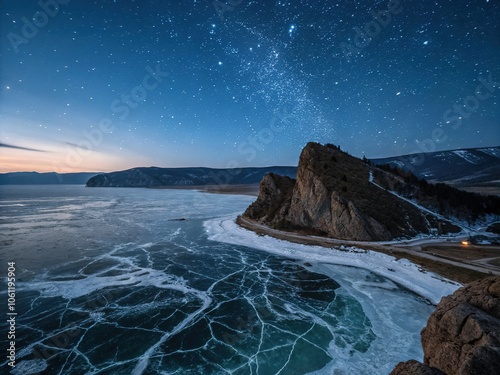 Cape Burkhan, Olkhon Island, Lake Baikal Spring Ice Melt - Night Photography photo