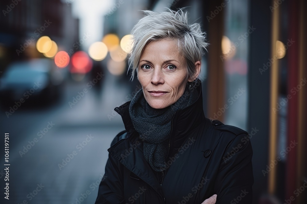 Portrait of a beautiful middle-aged woman in the city at night Portrait of a beautiful middle-aged woman in the city at night