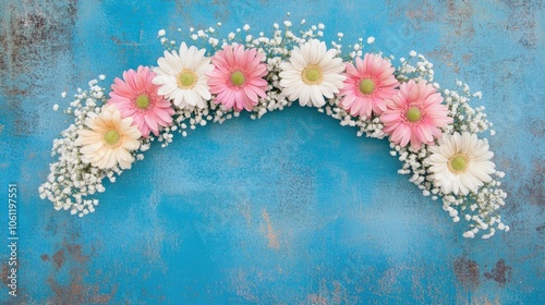 Wallpaper Mural Colorful Flower Arrangement on Blue Background Torontodigital.ca