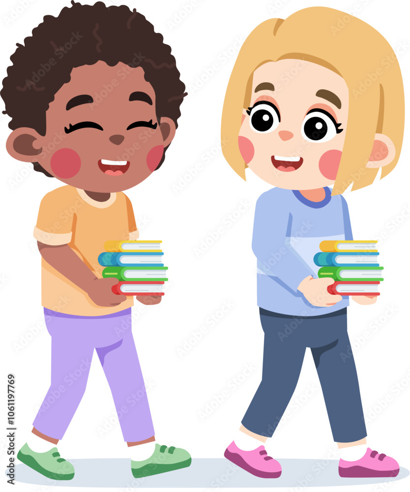 Kid Helping a Friend Carry Books