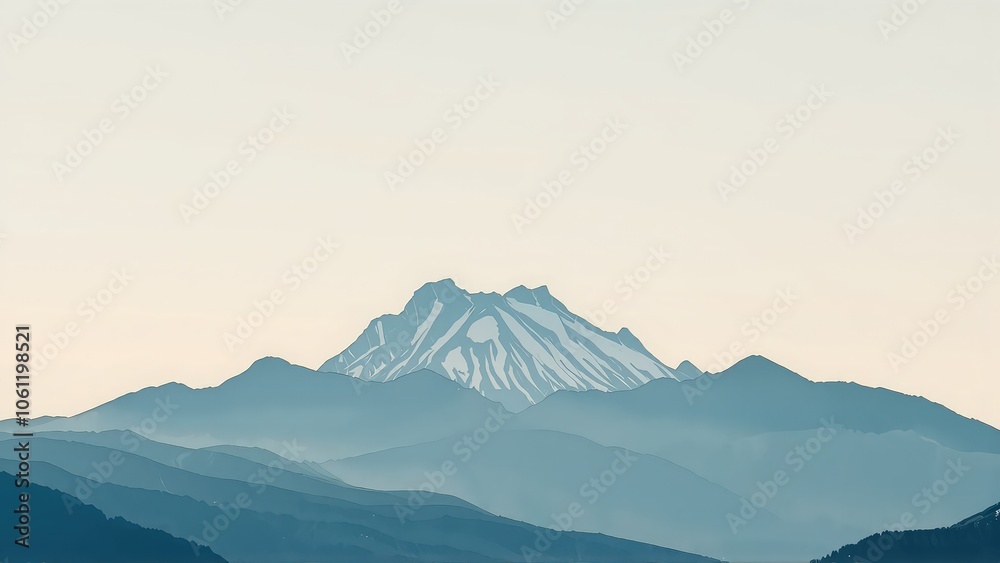 Generative AI, Minimalist Mountain Landscape with Soft Pastel Blue Background Generative AI, Minimalist Mountain Landscape with Soft Pastel Blue Background