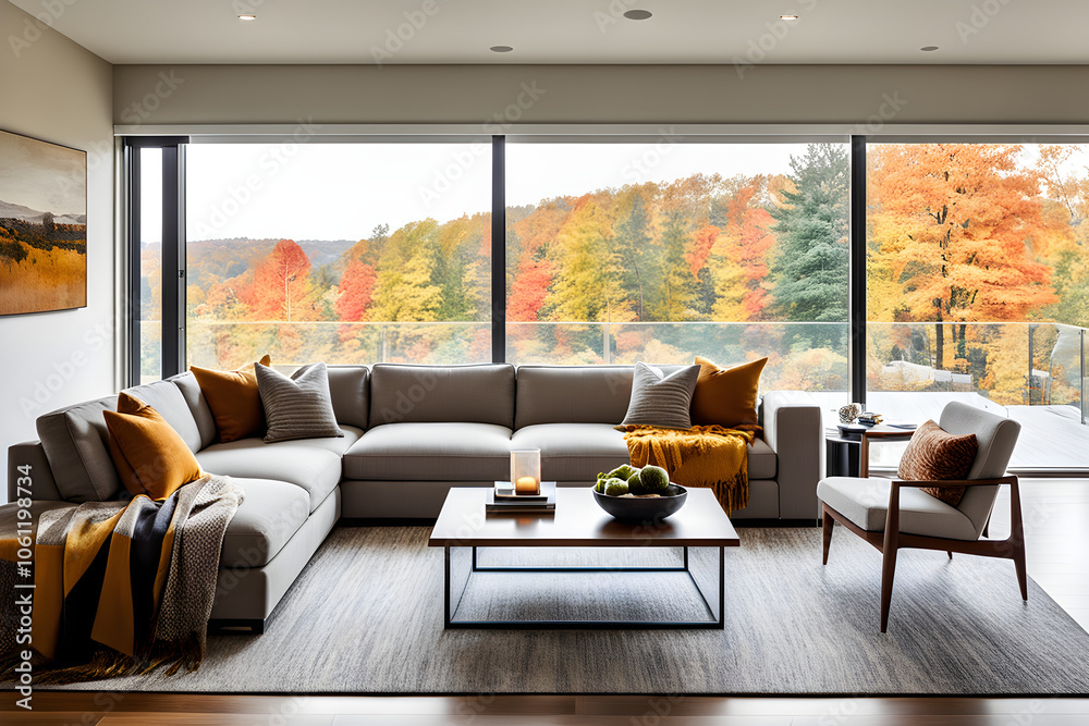 Fototapeta premium modern living room with fireplace