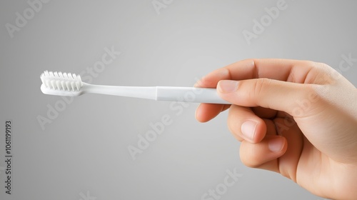  Hand grasping toothbrush bristles plastic handle hygiene clean teeth, AI generated photo