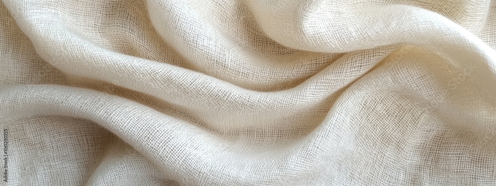 A close-up of soft, wrinkled beige fabric showcasing texture and drape.