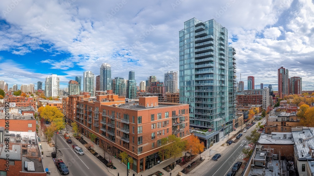 Naklejka premium Urban Panoramic View of Mixed-Use Developments