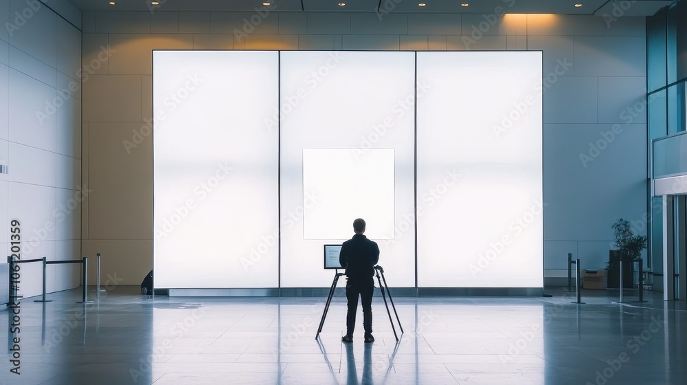 Silhouette of a Photographer in a Modern Art Gallery Silhouette of a Photographer in a Modern Art Gallery