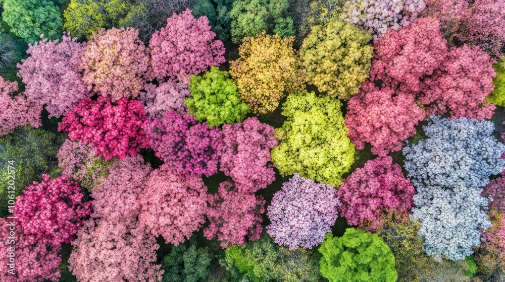 Aerial view of vibrant trees in various colors, showcasing natural beauty and diversity. Aerial view of vibrant trees in various colors, showcasing natural beauty and diversity.