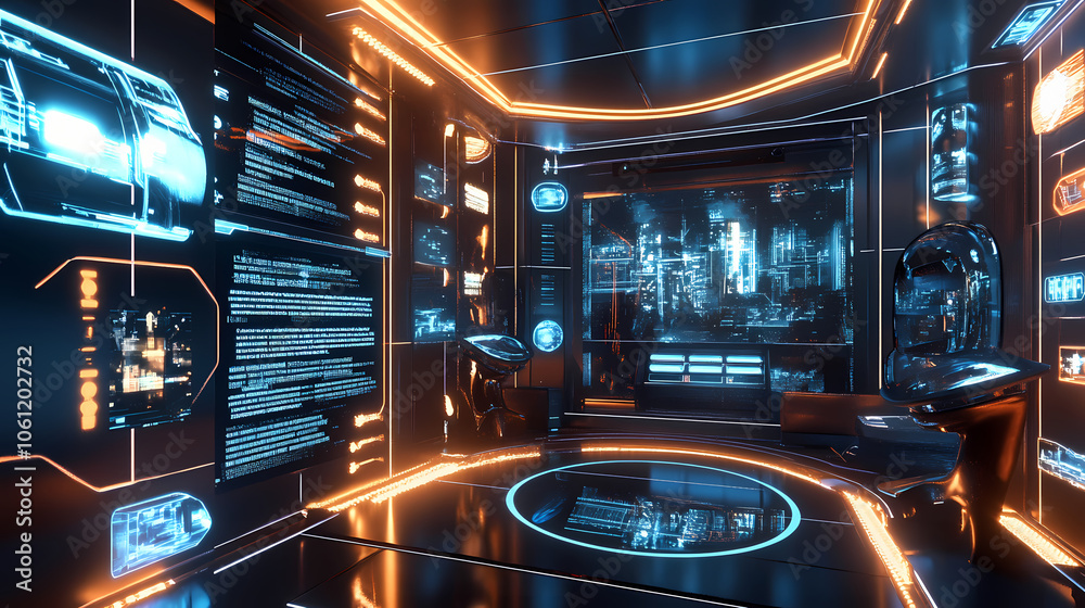 Home entertainment with cutting-edge technology: enjoying digital innovations. Virtual Reality Console. Illustration Home entertainment with cutting-edge technology: enjoying digital innovations. Virtual Reality Console. Illustration