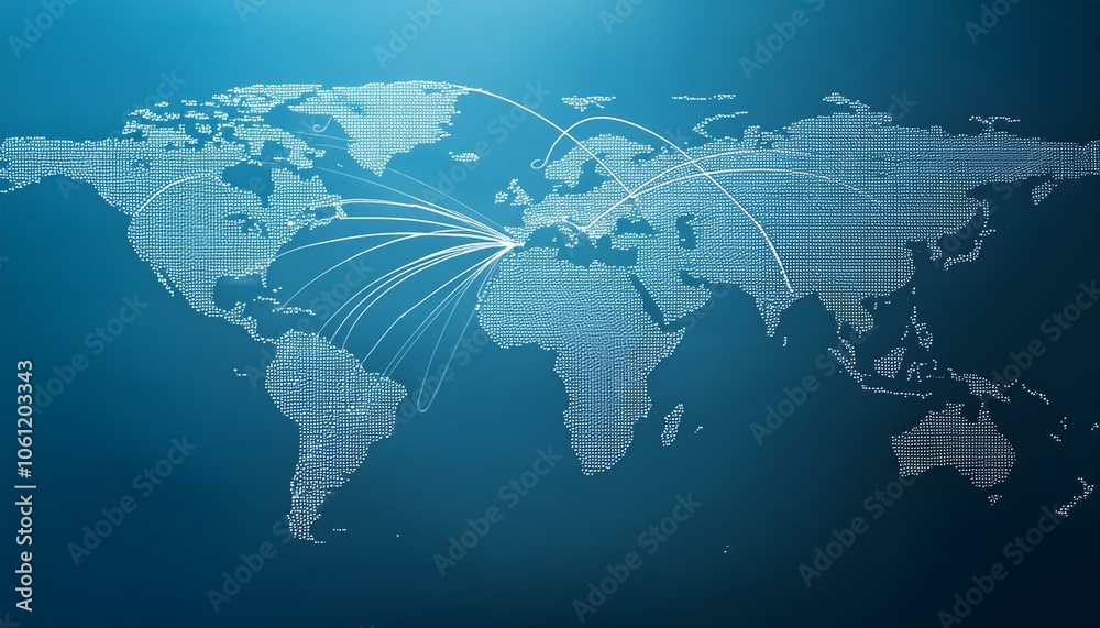 Obraz premium A stylized world map with connections emanating from the Middle East, representing global trade and communication.