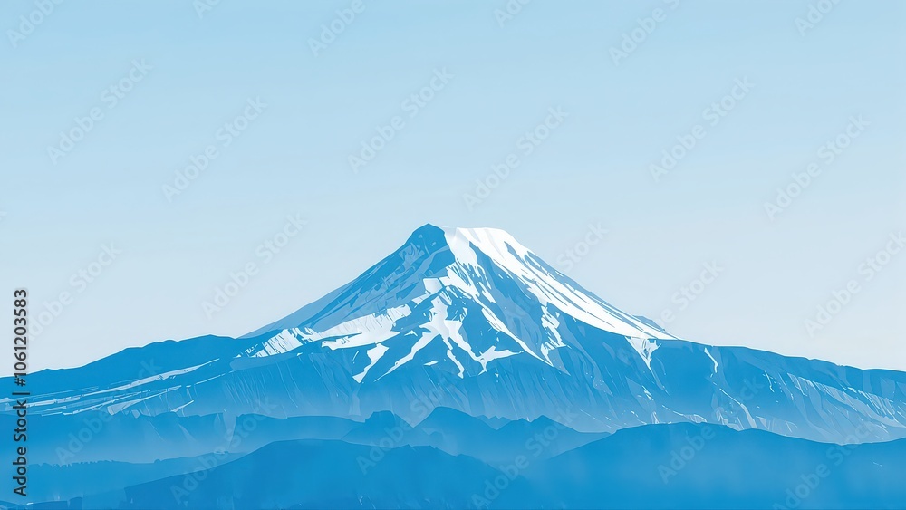 Generative AI, Minimalist Mountain Landscape with Soft Pastel Blue Background Generative AI, Minimalist Mountain Landscape with Soft Pastel Blue Background