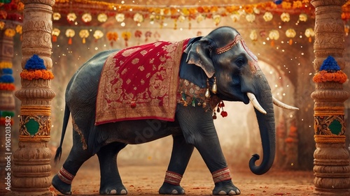 Festive Indian elephant adorned with traditional decorations, celebrating culture and independence photo