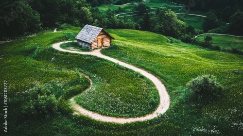 Tranquil Cottage on Serene Green Hillside Path