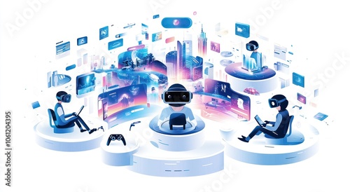 Wallpaper Mural Digital scene depicting virtual reality gaming and interaction among users. Torontodigital.ca