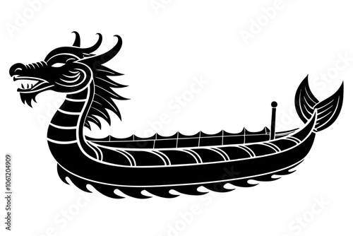 A powerful silhouette of a dragon boat illustration