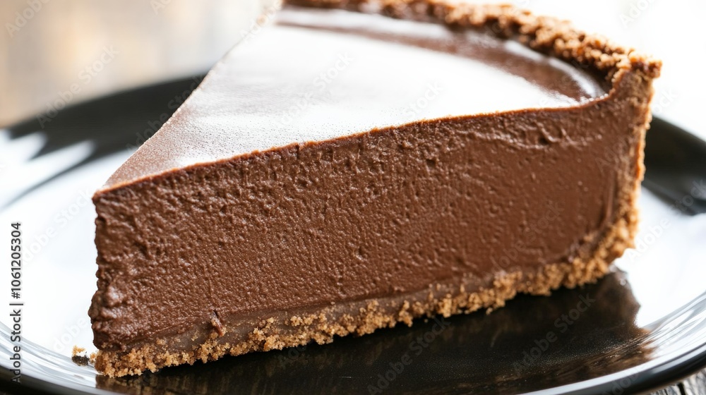 Delicious Slice of Chocolate Cheesecake on Black Plate Delicious Slice of Chocolate Cheesecake on Black Plate